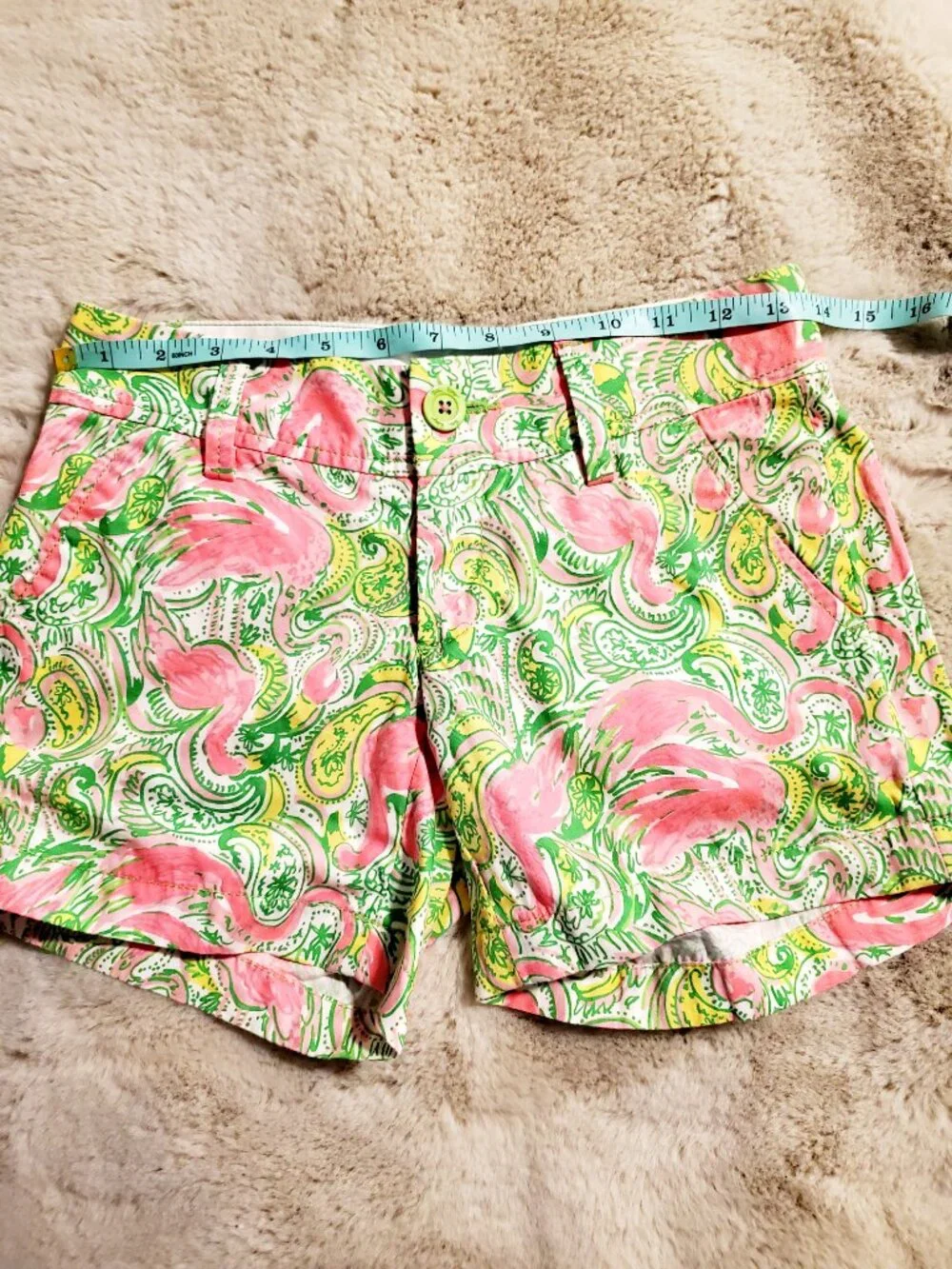 Lilly Pulitzer Callahan Shorts Flamingo Print Pink Green Cotton Size 000 Preppy